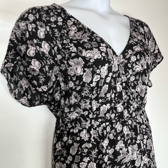 Lucky Brand Dress XL Black Floral Print Maxi Viscose Partial Lining Surplice - Picture 5 of 16